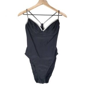 Vintage 90s Victoria's Secret One Piece Swimsuit 36B S M Underwire Silver Piping